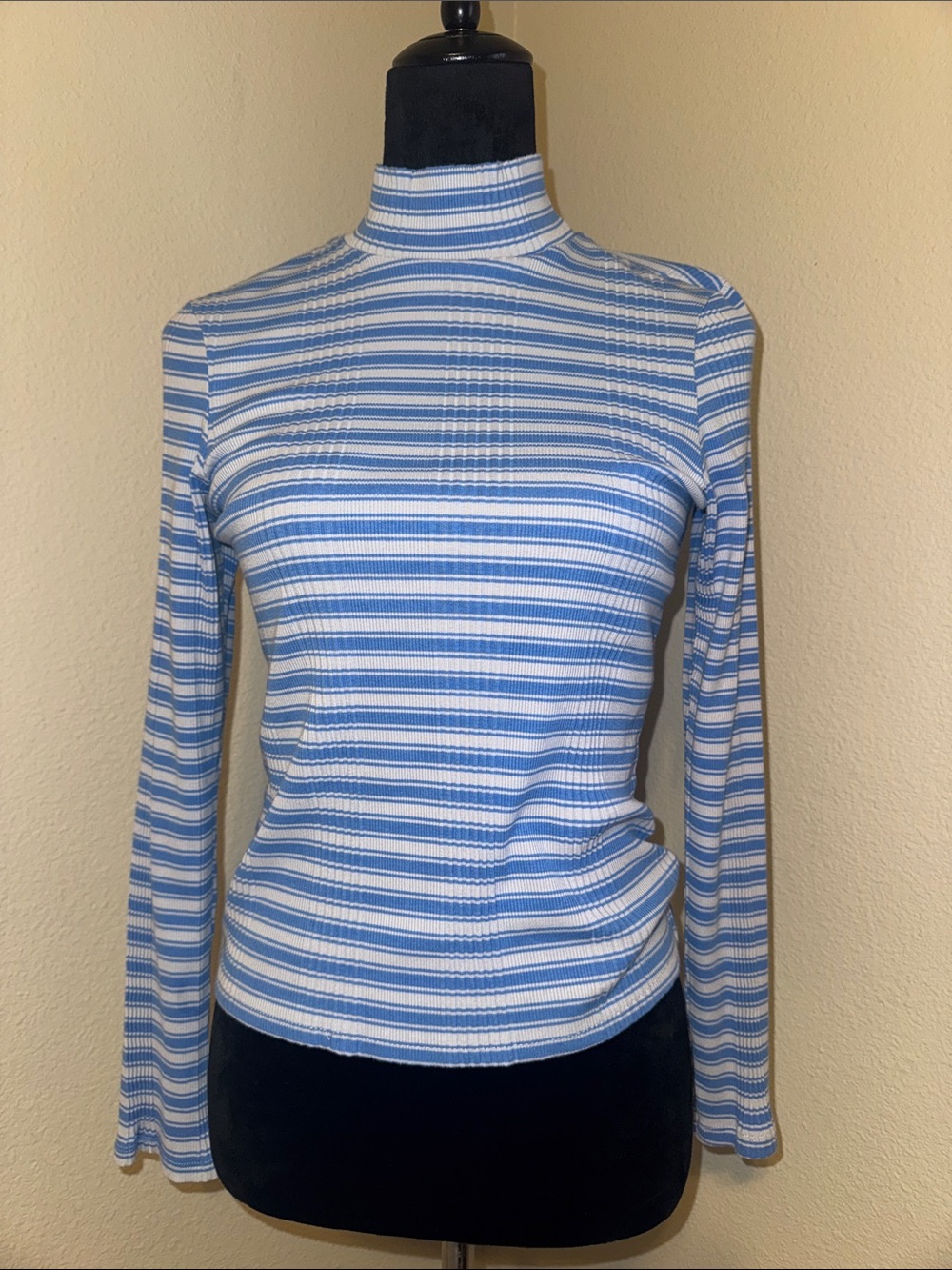 PINK Victoria's Secret Blue & White Striped Mock Neck Long Sleeve